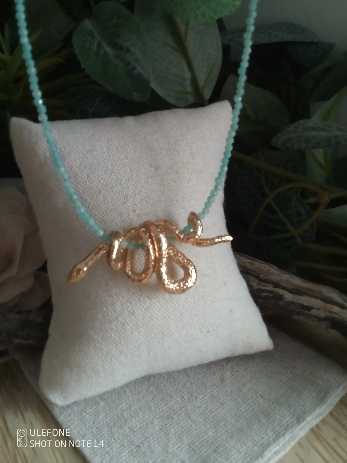 Collier pierres naturelles d'amazonite et serpent doré – photo 2